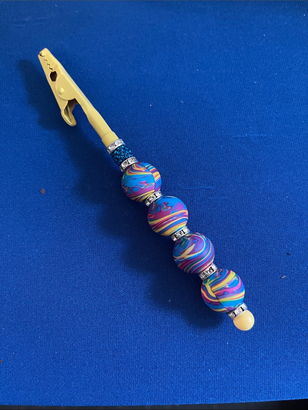 Hand Crafted Yellow Clip with Multicolor Swirl Beads